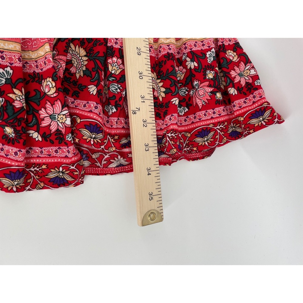 Floral Mini Dress Womens Medium Red Western Boho Cottagecore Boho Ruffle Wrap - Picture 8 of 8
